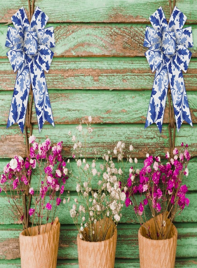 Habbiful 2 Pcs Spring Bow for Wreath, Spring Wreath Bows for Front Door Spring Flowers Bows Blue White Burlap Tree Topper Bows for Spring Indoor Outdoor Birthday Party Home Decoration - Image 5